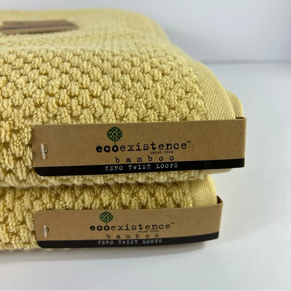 Ecoexistence Bath Towel Set Bamboo Gold Zero Twist Loops Cotton Set of 2 NEW